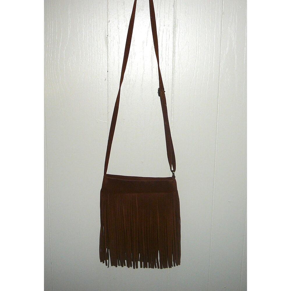 Unbranded Suede Fringe Leather Flat Crossbody Purse